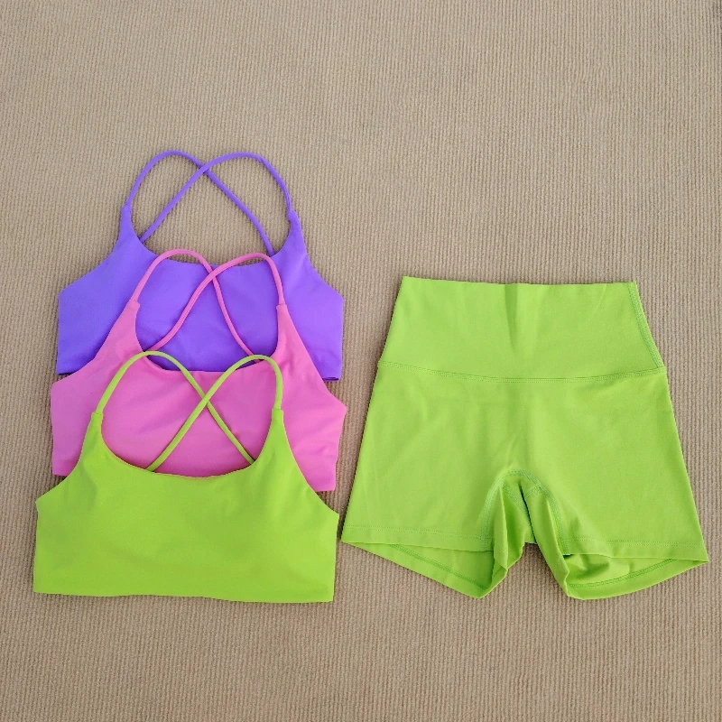 Sexy Yoga 2 Pcs Women\'s Sports Bra Shorts Suit Gym Solid Color Fitness Suit Soft Comfortable Fashion Sports Beauty Back Shorts