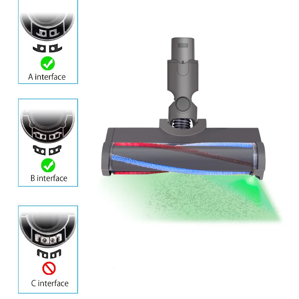 New Laser Brush For Dyson V6 DC58 DC59 DC61 DC62 DC74 Accessories Carpet Brush Head Motorhead With Green Dust Light Replacement