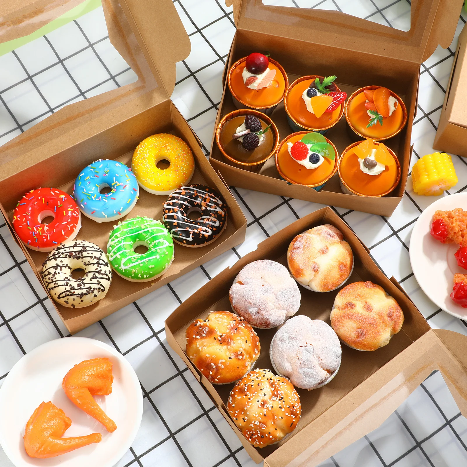 

24Pcs Kraft Paper Baking Boxes Window Mini Cookie Boxes Treat Packaging for Cupcakes Pastries Donuts Baked Goods