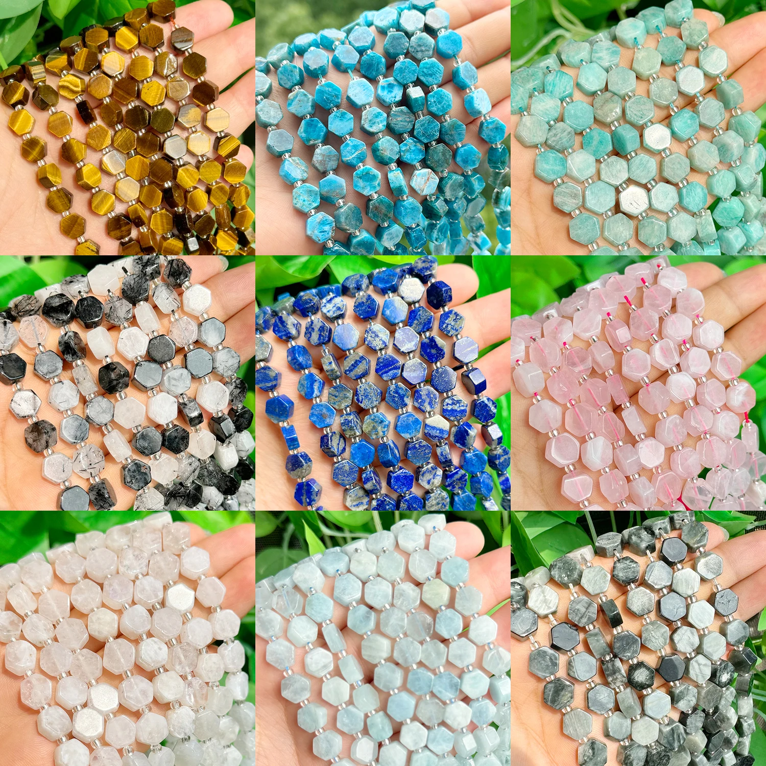 

AAA Hexagon Apatite Aquamarine Amehyst Quartz Natural Stone Spacer Beads for Jewelry Making DIY Supplies Bracelets Accessories