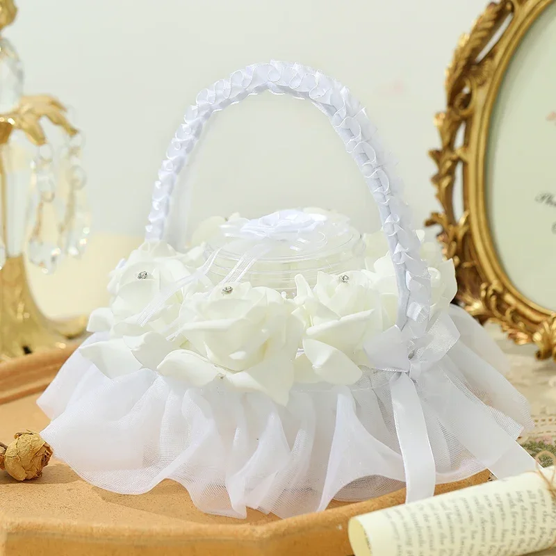 1pc Large Size Wedding Ring Pillow Rose Bearer Cushion Party Decoration Valentine's Day Confession Ring Box with Handle