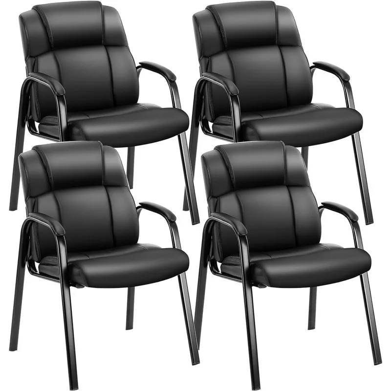 

Waiting Room Reception Chairs Set of 4, Leather Office Desk Guest Stationary Side Chair with Padded Arms