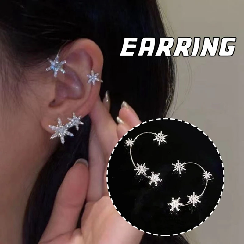 Christmas Diamond And Zirconia Earrings Without Holes Elegant Ear Clip Painless Jewelry Gift For Women