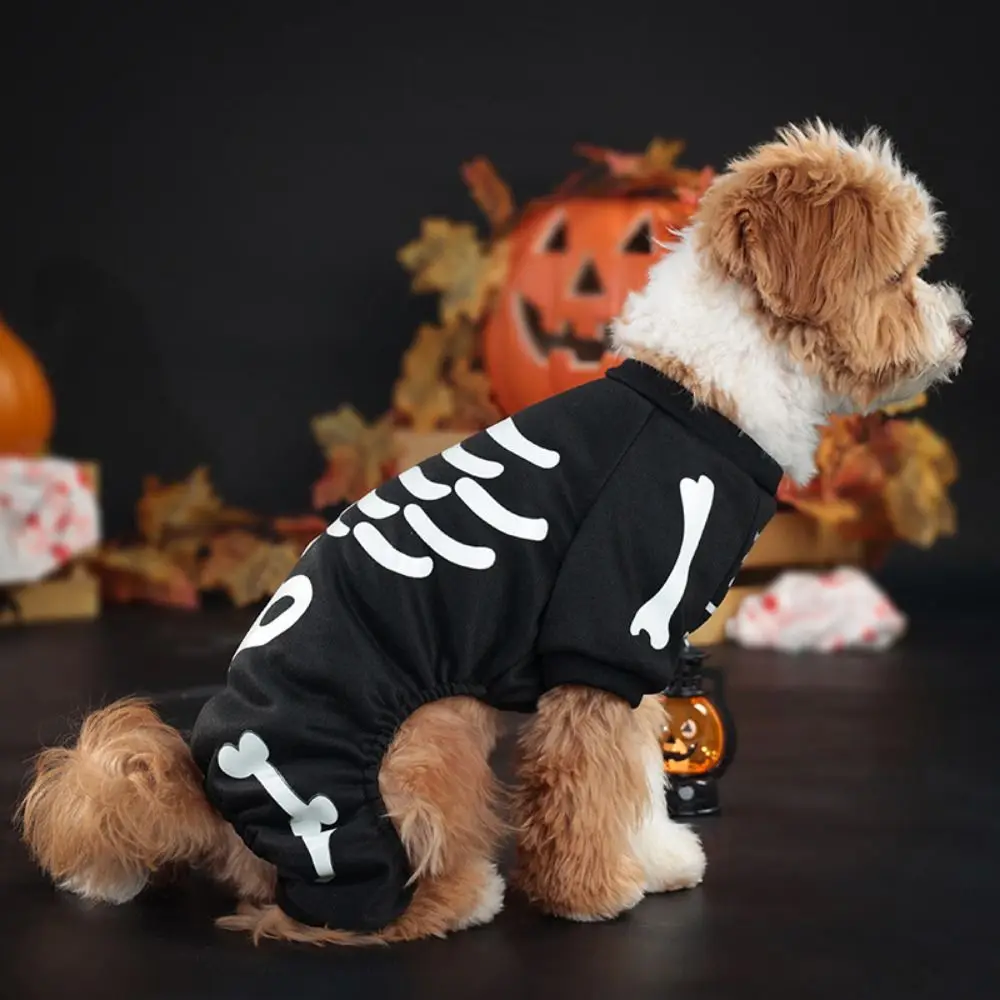 Dog Four Legged Suit Luminous Pet Skeleton Costumes Decorative Soft Halloween Pet Hoodie Black Dog Halloween Clothes Halloween