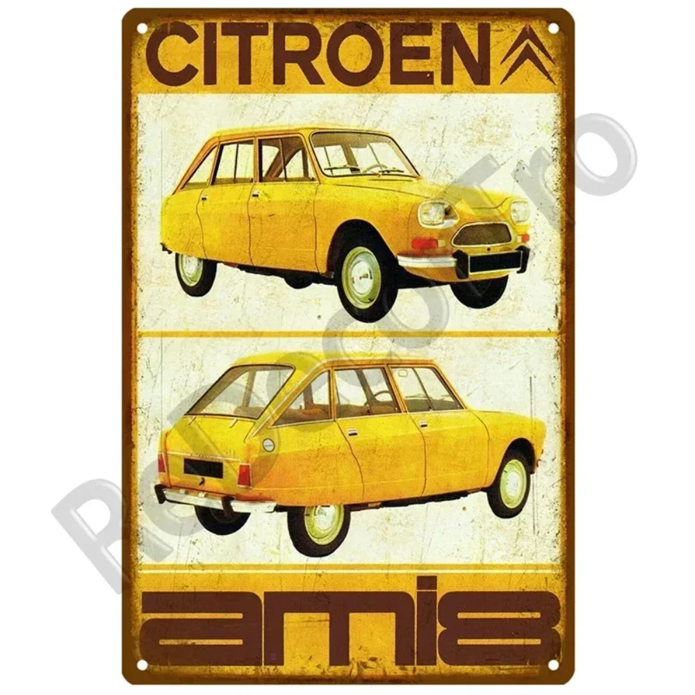 1930's 2CV France Car Sign Bar Garage Workshop Wall Decor Vintage Car Rust Metal Poster Pin Up Plate Tinplate Signs Plaque Art