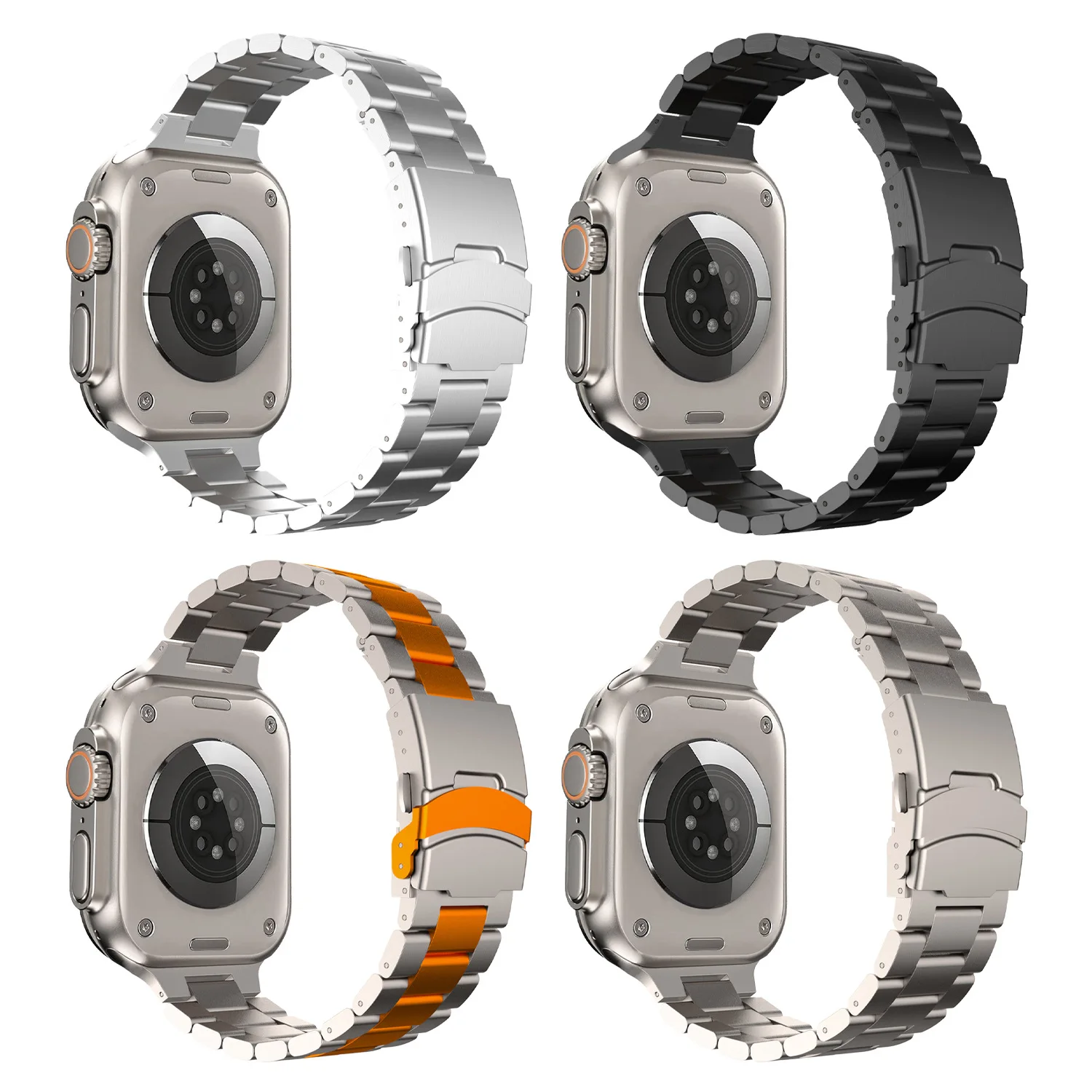 For Apple Watch strap ultra10th generation men's strong three-bead titanium alloy titanium orange integration watch bands