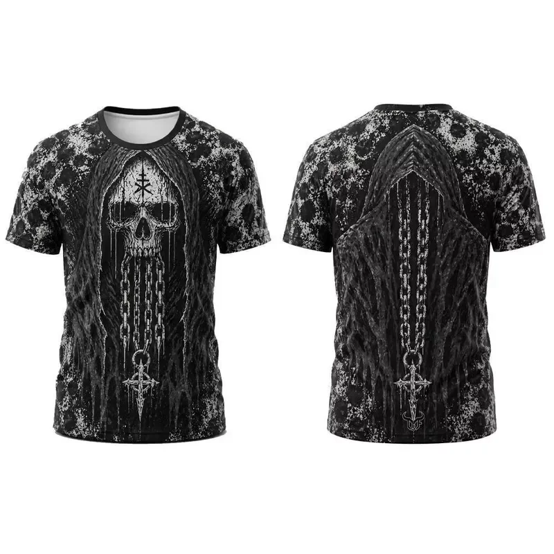 2026 Men Gothic Skull 3D Print T Shirt Harajuku Streetwear Punk Rock Tee Summer Short Sleeve Casual Hip Hop Round Neck Top view 4