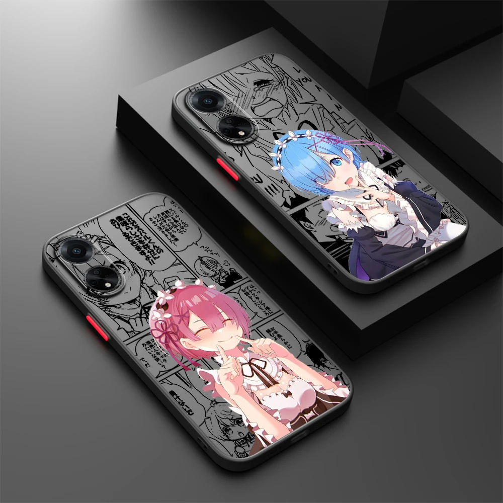 Maid Anime R-Rem R-Ram Frosted Translucent For OPPO X5 X3 A54S A5 A94 A16 A53S A57 A74 A72 A96 A98 A78 5G Back Phone Case