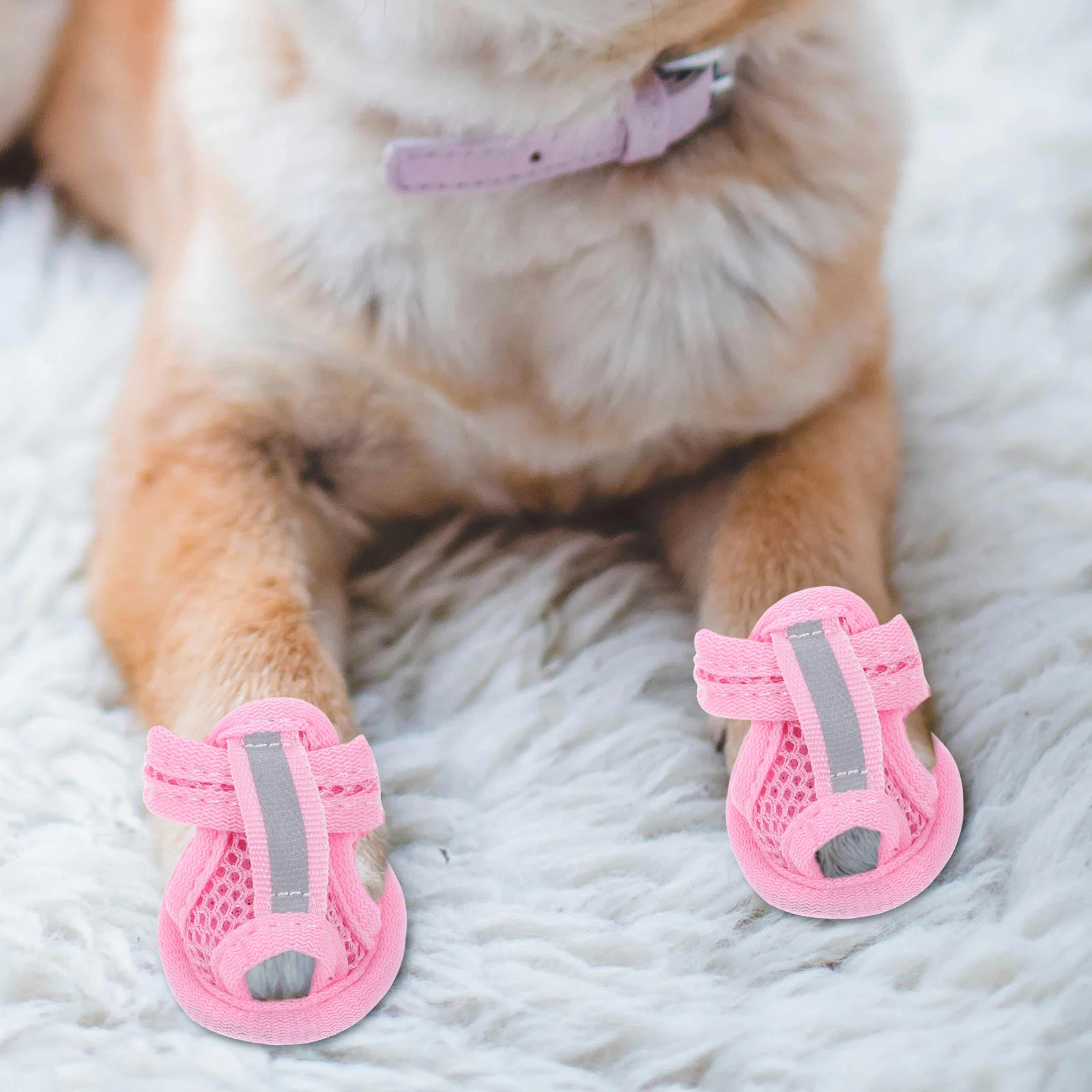 

4pcs Dog Shoes Breathable Mesh Summer Pet Sandals Anti Slip Flexible Sole Beach Sneakers Pink Sizes