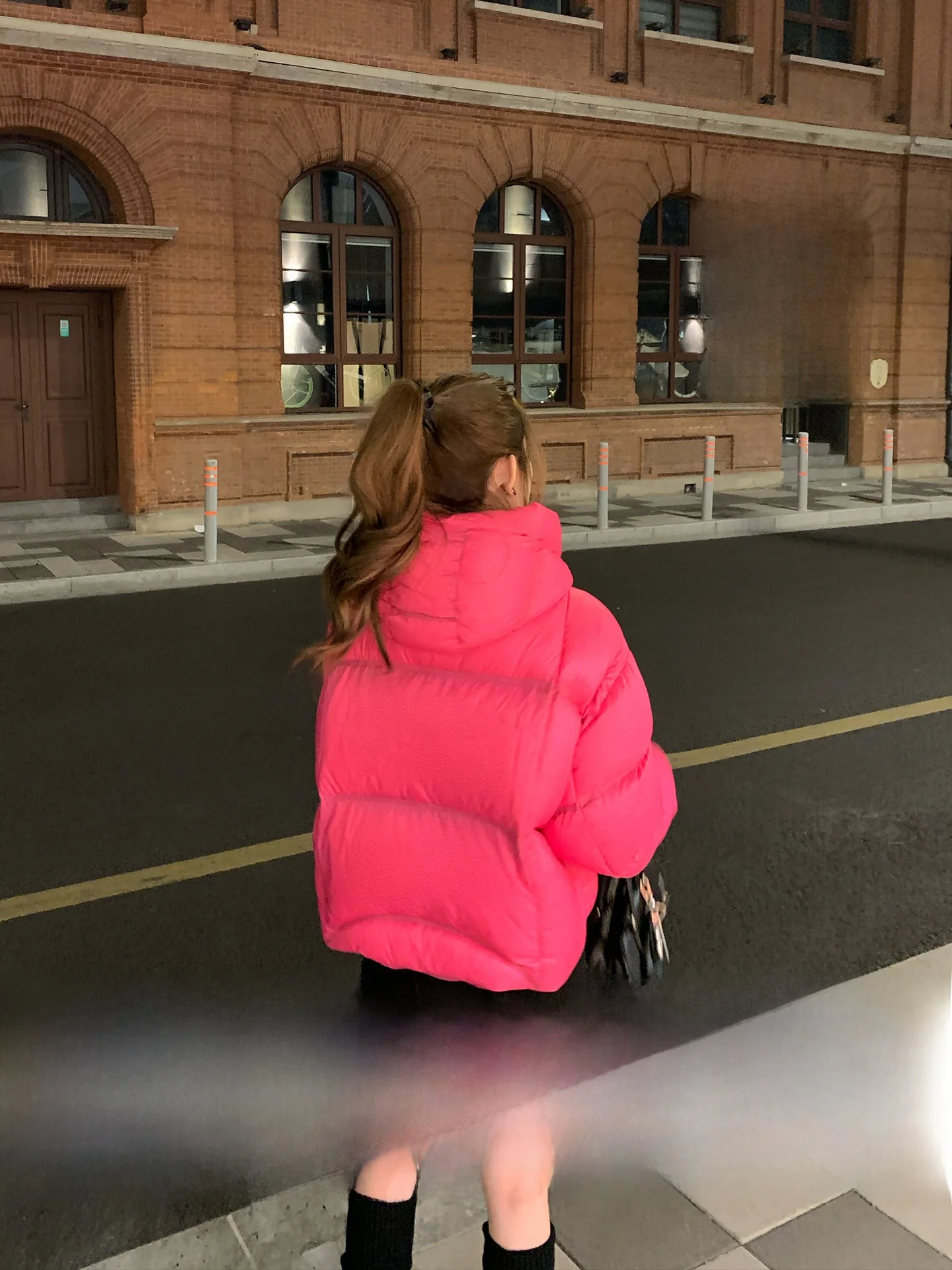 

Faionable Loose down Jaet 302LAB Pink Hooded Warmth Commute Sle Korean Version White Du Feather Regular Sve