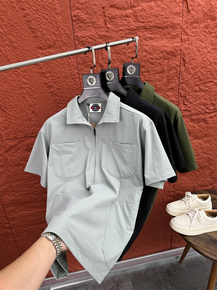 

Svip Men's irt f Zip Loose ort Sve Turn-down Collar Outdoor Casual Faion Summer T-irt for Youth