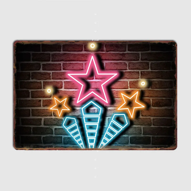 Star Firework Neon Sign Metal Wall Art Cave Pub Classic Painting Tin Sign Vintage Posters Room Decor Home Decoration