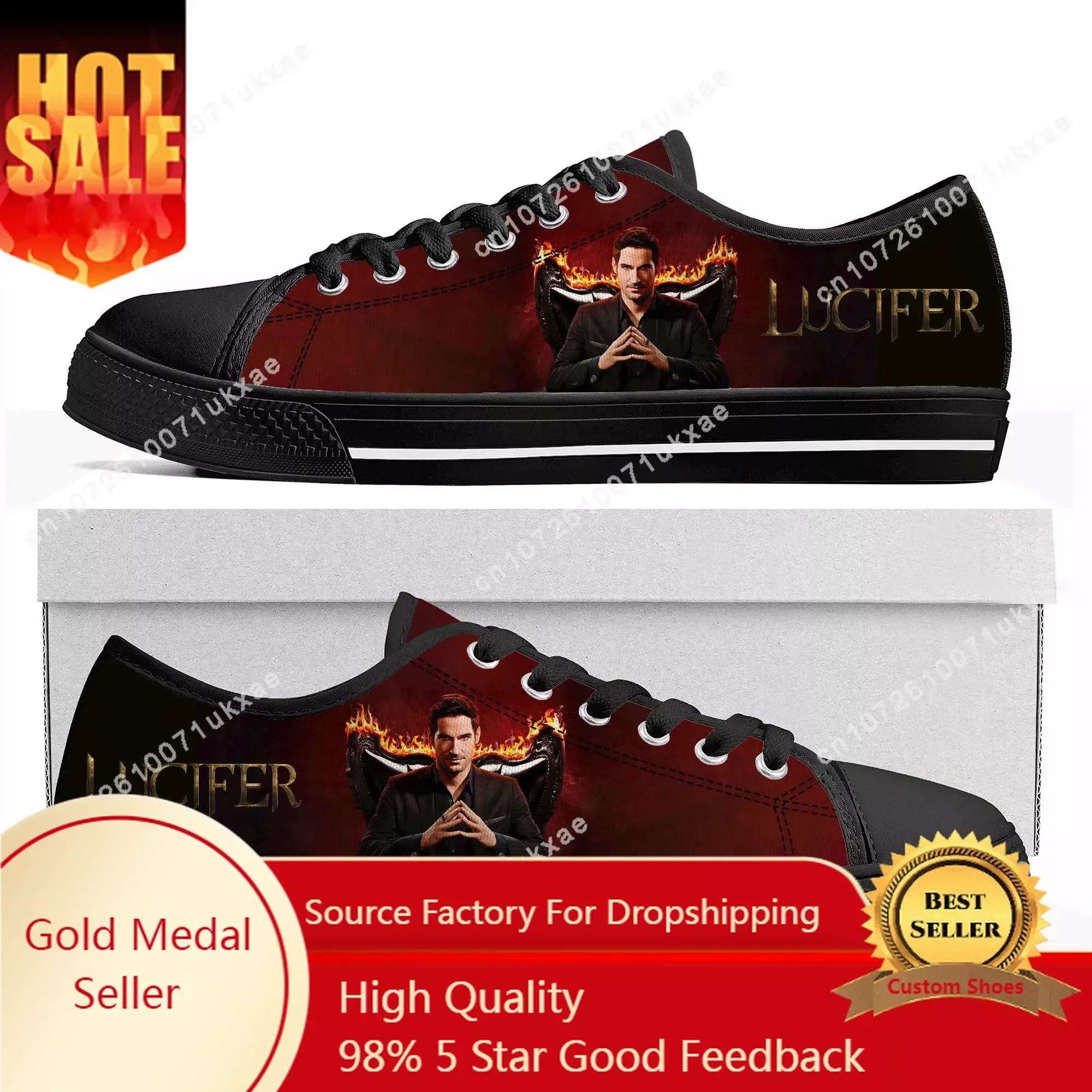 

Lucifer Low Top Sneakers Mens Womens Teenager High Quality Tom Ellis Canvas Sneaker Couple Casual Shoes Customize DIY Shoe