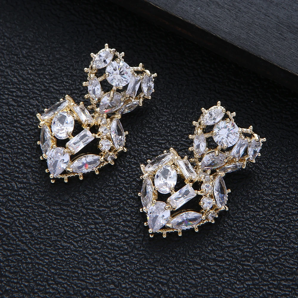 

Luxury Famous Heart Full Mirco Paved Micro Zirconia Women Bridal Dress Wedding Brazil Drop Earring Fashion Jewelry A17104