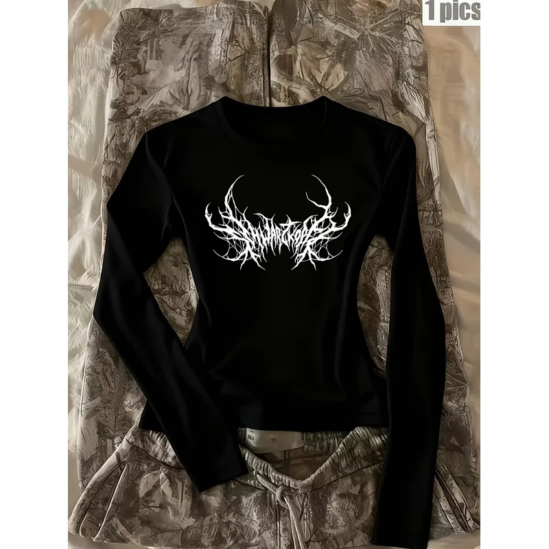 Trendy, form-fitting long-sleeve top for women featuring a vintage Gothic thorn-vine print; women's long-sleeve base layer.