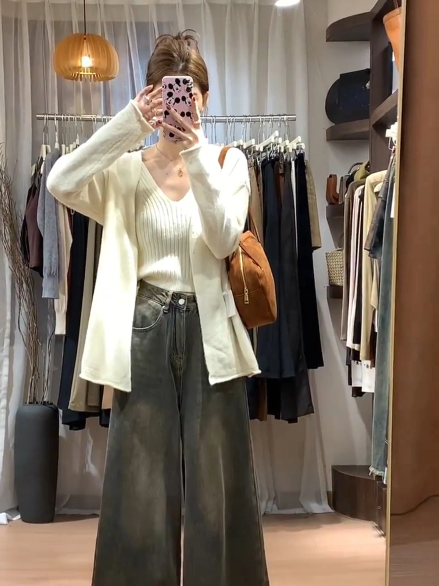 

Ladies Thi Warm Knitted Sweater Set Loose Comfortable Autumn Winter Two-Piece Outfit Soft Cotton V-Ne Long Sve Top