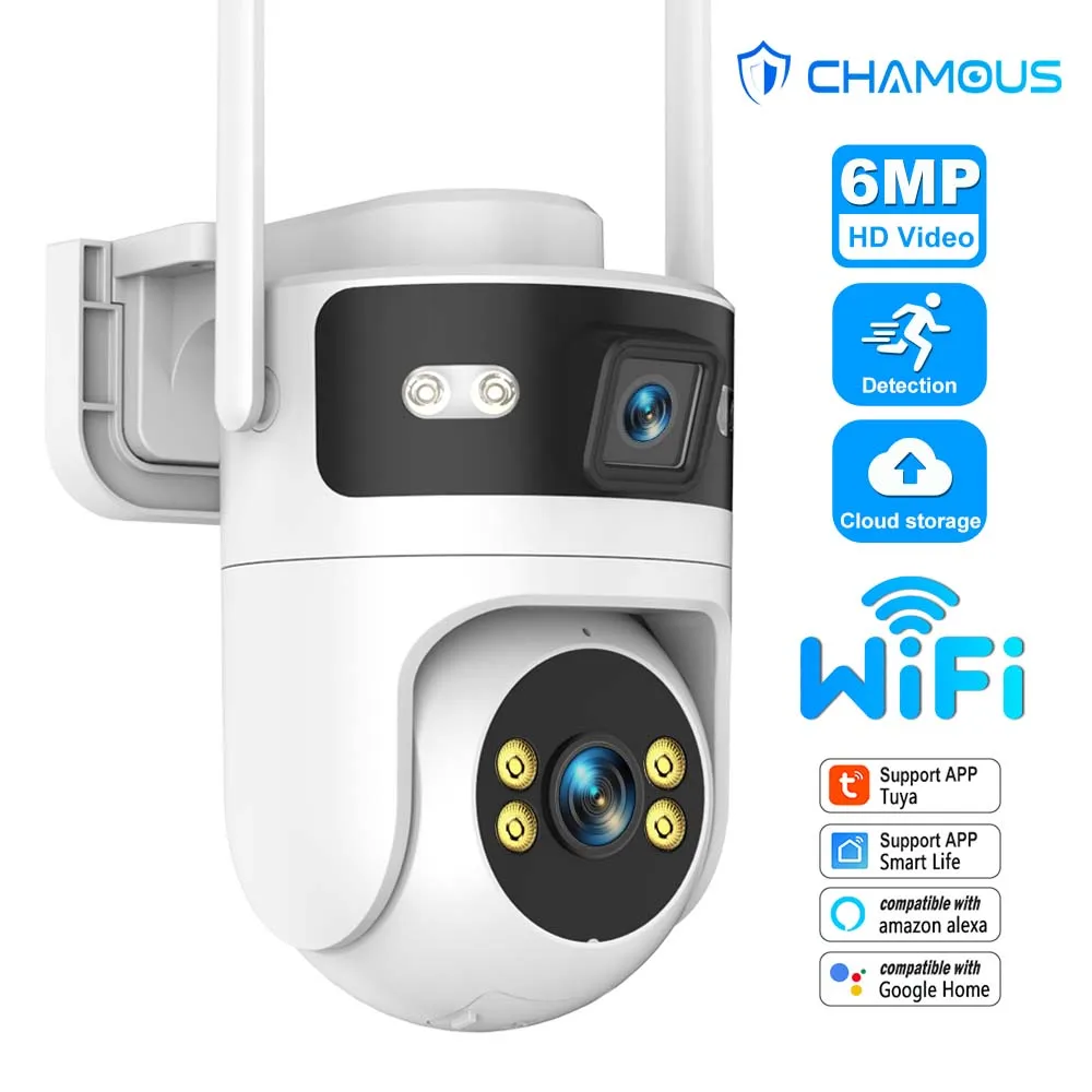 Tuya WIFI Security Camera 6MP HD Dual Lens Indoor Outdoor Protection Monitor Auto Tracking Video Surveillance Google Home Alexa