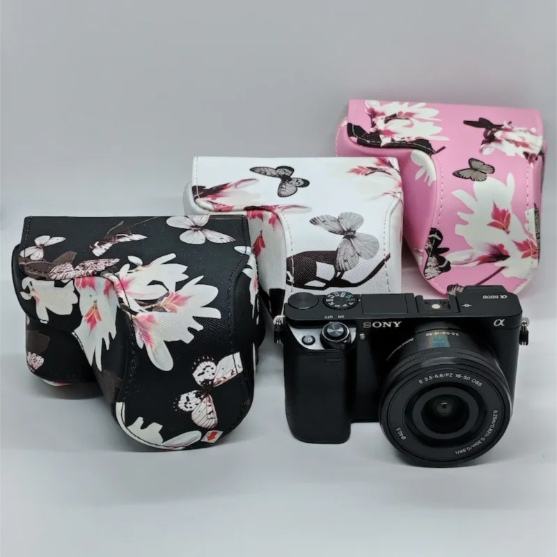 Butterfly Pattern PU Leather Hard Bag Cover For Sony A6400 A6300 A6100 A6000 A5100 A5000 NEX-3N Camera Case Pouch with Strap