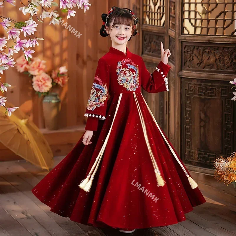 

Fairy Hanfu Cosplay Girls Festival Traditional Chinese New Year Clothing Hanfu Dress Kids Red Stage Performance Costume