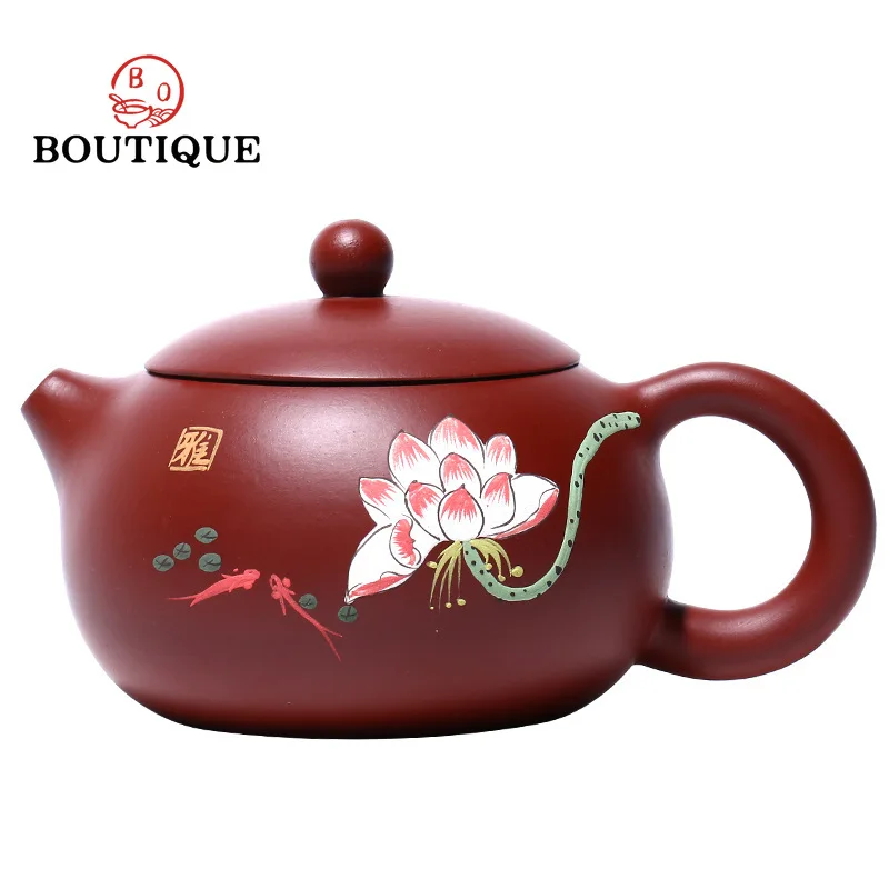 230ml Boutique Handmade Raw Ore Dahongpao Pot Hand Painted Lotus Kettle Yixing Upscale Tea Pots Purple Clay Teapot Tea Set Gifts