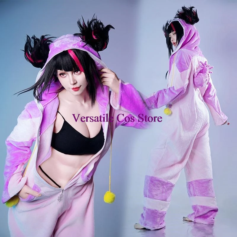 Game Street Fighter6 SF Han Juri Cosplay Costume Han Juri Pajamas Pink OnePiece Pajamas Women Girls Winter Pajamas cosplay party