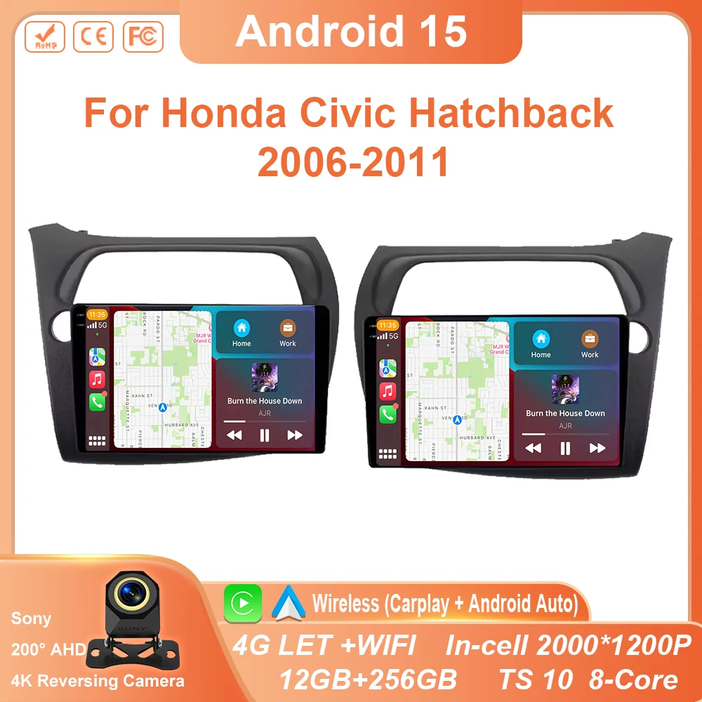 

Android For Honda Civic Hatchback 2006-2011 Car Radio Carplay Android Auto Player Multimedia 4G WIFI GPS Navigation 2Din Stereo