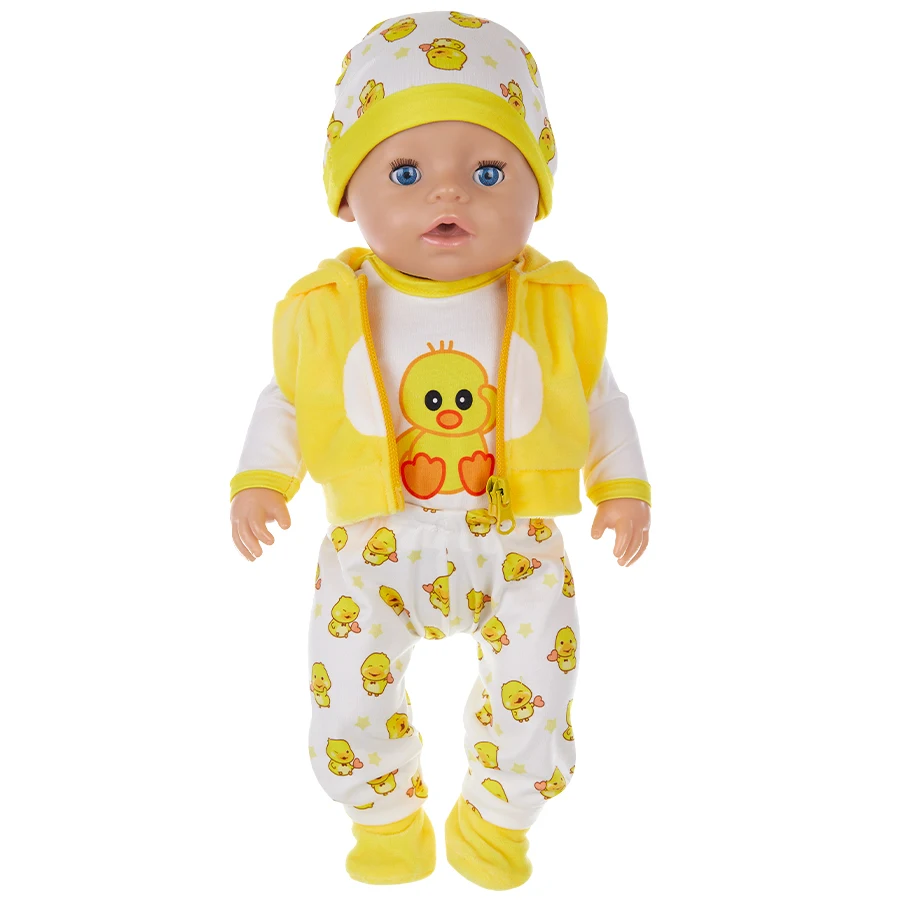 Doll Clothes 18Inch/45cm Cute Yellow Duck Jacket Hoodie Pants Baby Born Doll Rebirth Doll Clothes Accessory Doll Girl Gift