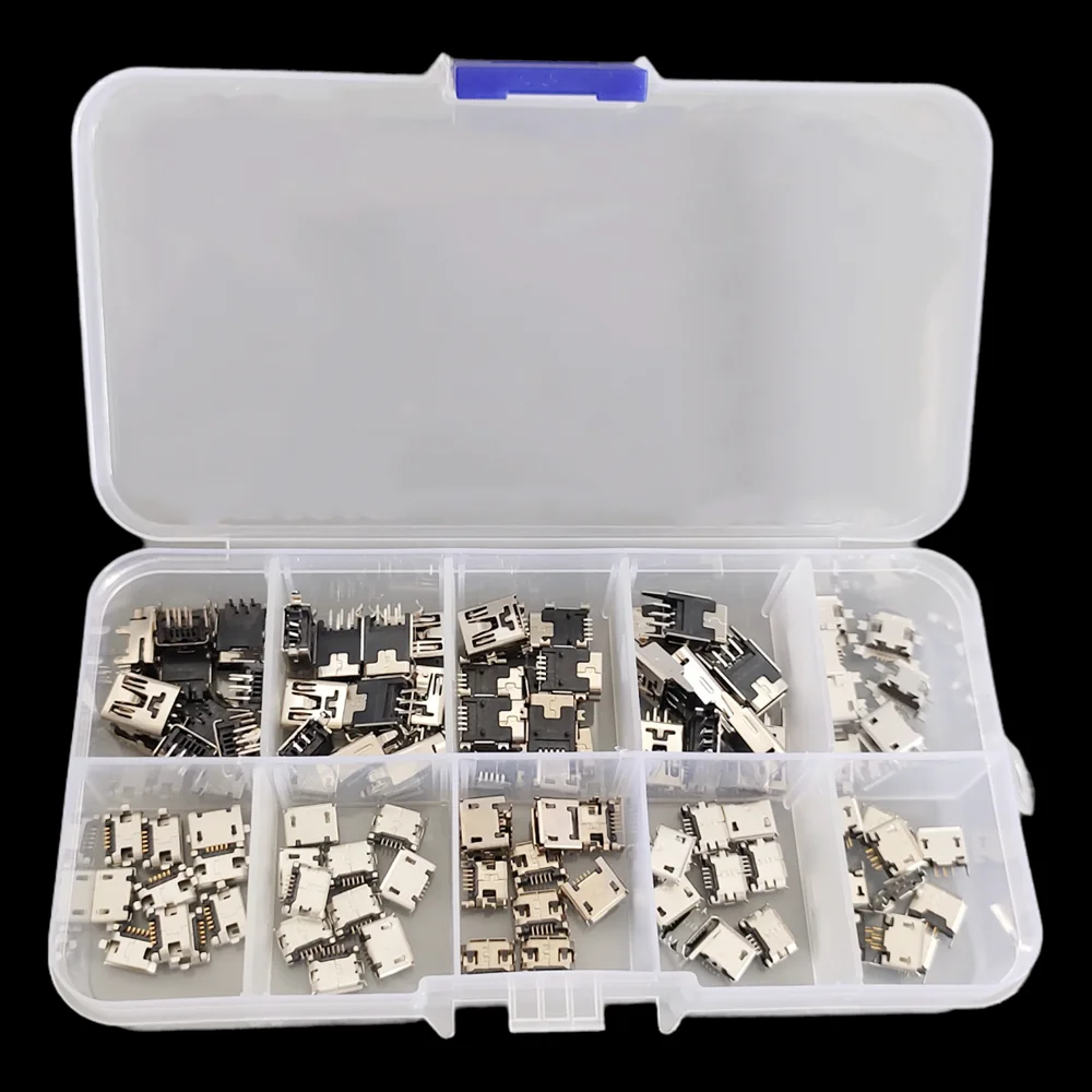 50pcs Micro USB Connector 10 Models Female Mini Usb Soldering Connectors Diy,For SMD DIP Socket Kit
