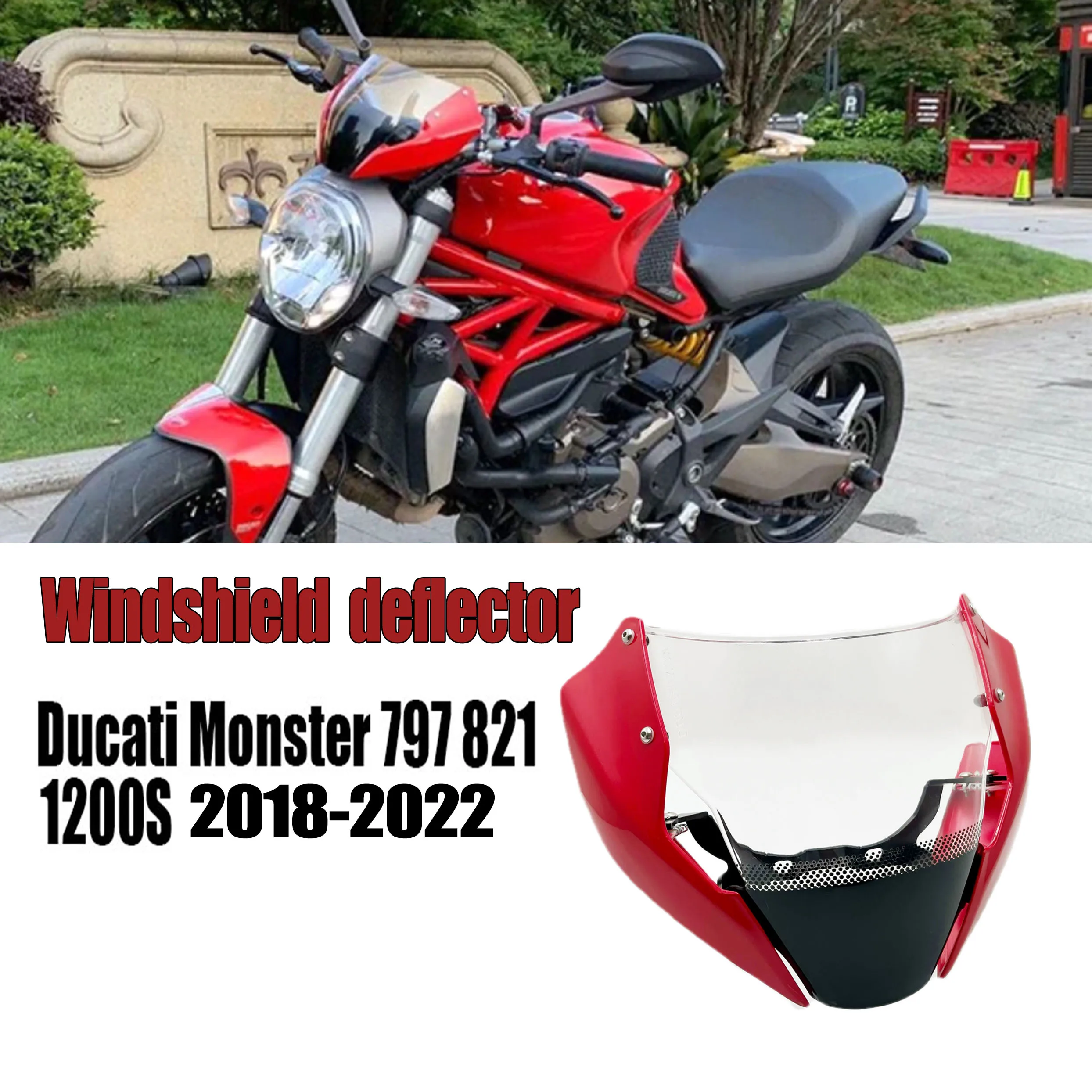 

Windscreen For DUCATI Monster 797 821 1200S 2018-2022 Naked Bike Windshield Smoke Deflector With Bracket Mounting Screws