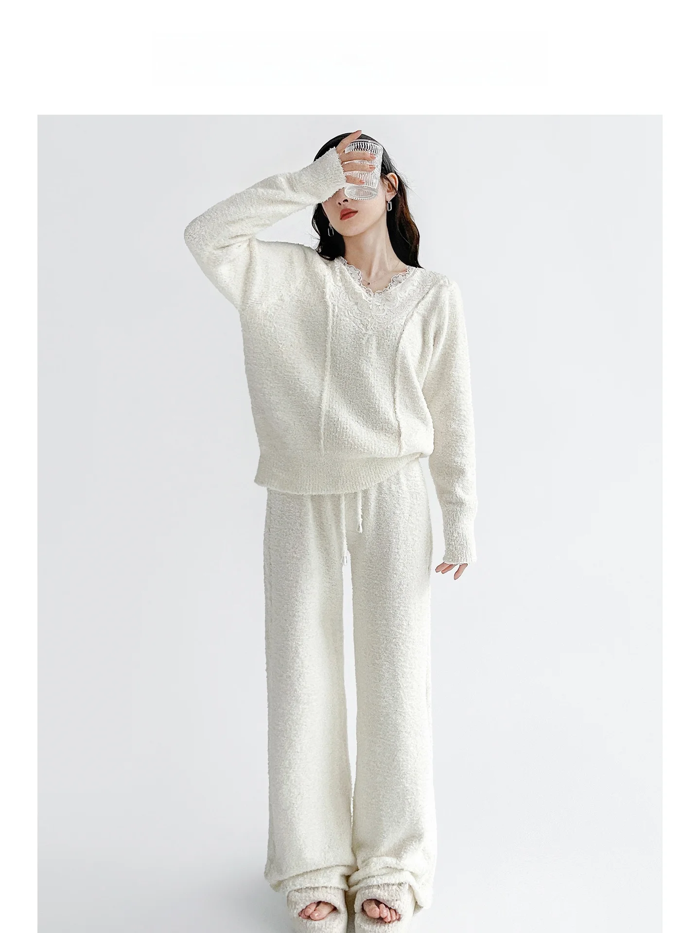 gelato-eyou-femme-longue-sve-v-ne-fce-double-maison-vetements-ensemble-f-moelleux-decontracte-portable-doux-sle-tenue-d'hiver