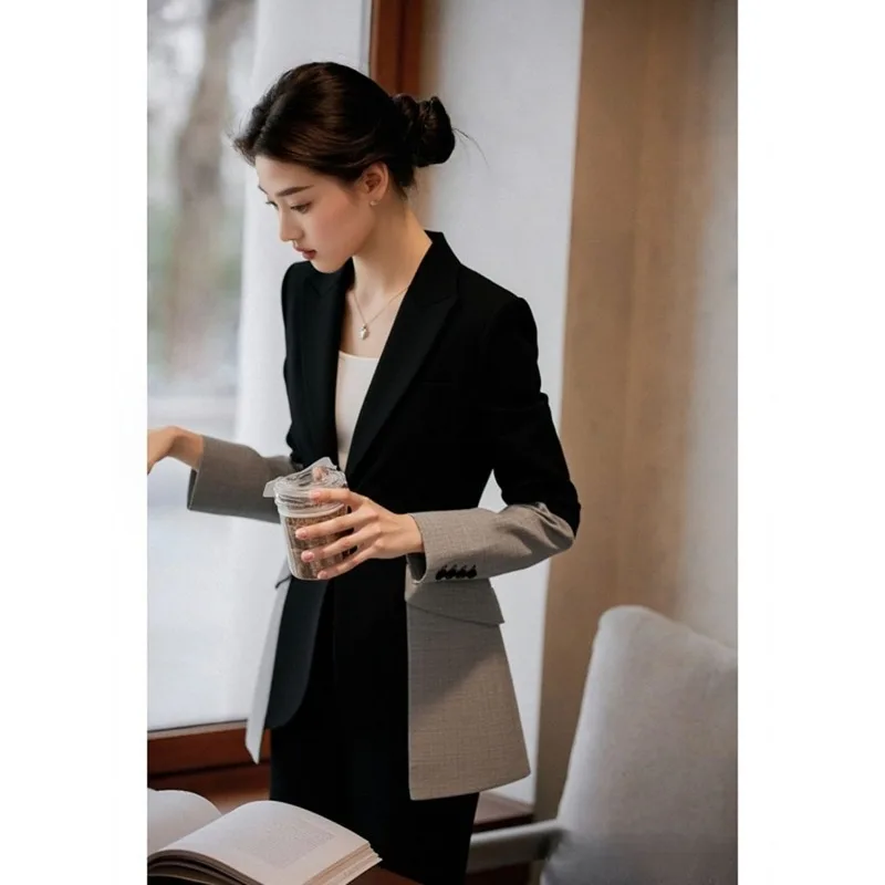 Chaqueta de traje de principios de otoño para mujer 2025, nuevo temperamento, Color contrastante