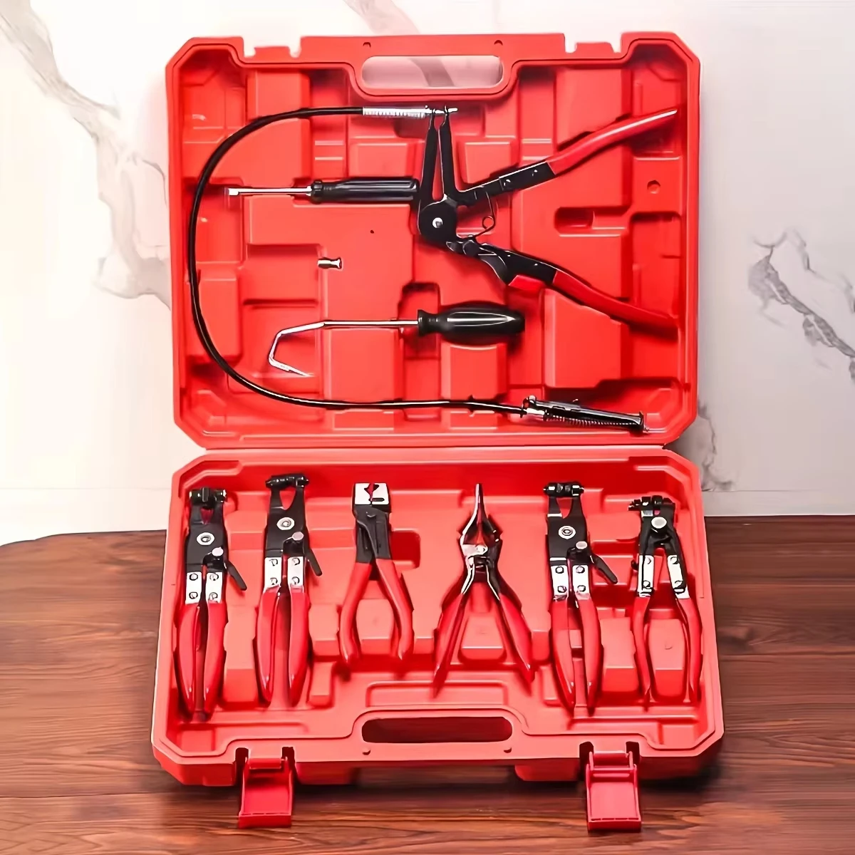 

9pcs Wire Long Reach Hose Clamp Pliers Set Fuel Oil Water Hose Auto Tools,Hose Clamp Pliers for Fuel Oil & Water Hoses,Red