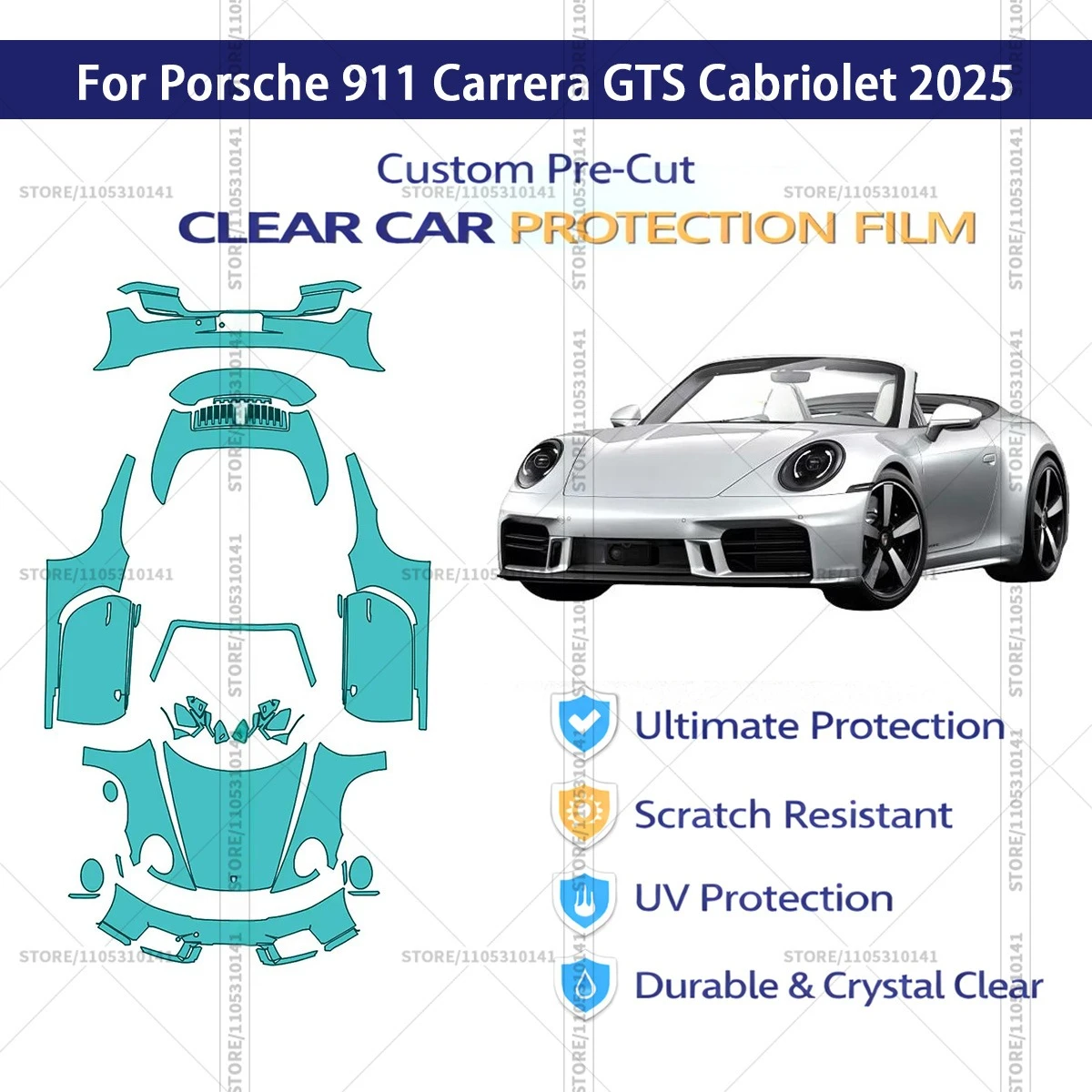 

For Porsche 911 Carrera GTS Cabriolet 2025 Pre-Cut Paint Protection Film PPF Transparent Car Film Automotive PPF Full Vehicle