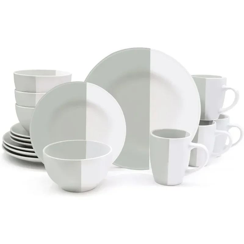 

16 Piece Stoneware Dinnerware Set Dinnerware Set for 4 Plates and Bowls Sets Plates Bowls Cups Microwave Dishwasher Safe