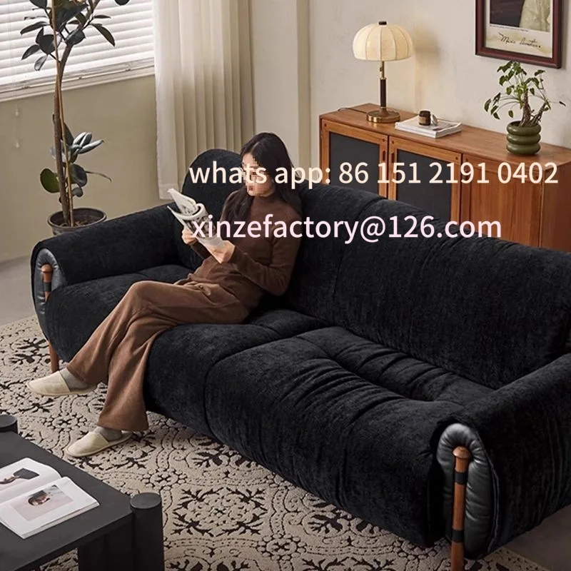 Customizable living room simple straight row sofa antique soft bag new fabric sofa