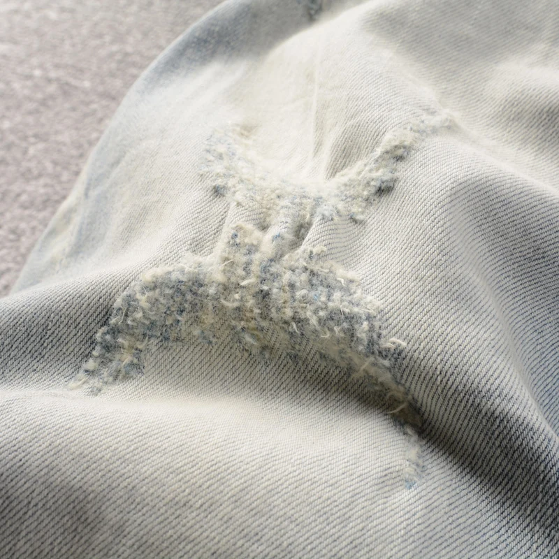 Streetwear Fashion Summer Men Short Jeans Retro Light Blue Printed Designer Ripped Short Jeans Men Hip Hop Denim Shorts Hombre