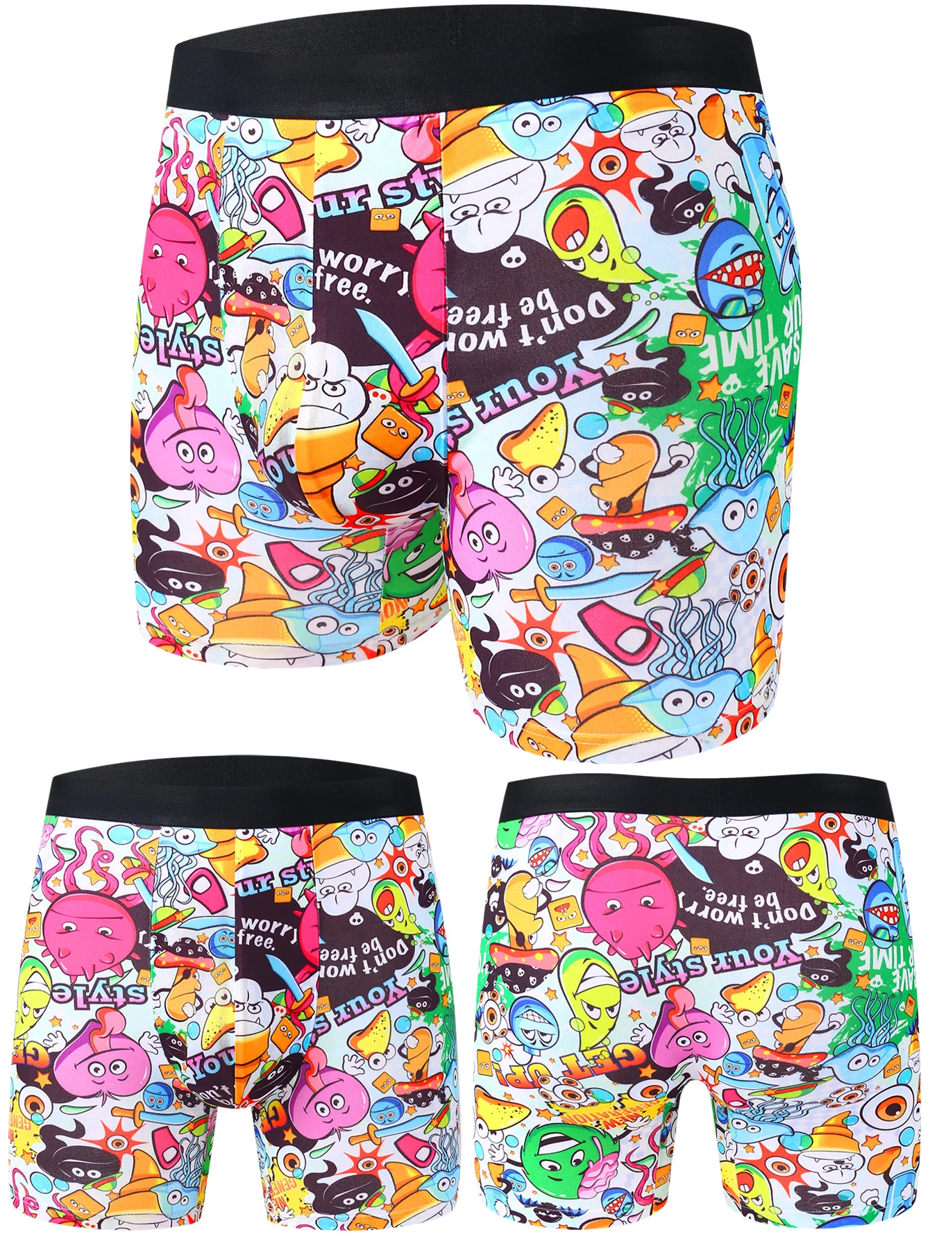 Мужские трусы-боксеры из 4 упаковок, повседневное спортивное мужское нижнее белье, стильные мужские трусы с рисунком граффити и рисунком, удлиненные штаны
