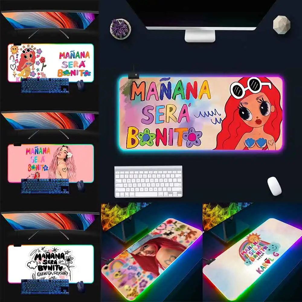 

Karol G Manana Sera Bonito RGB Pc Gamer Keyboard Mouse Pad Mousepad LED Glowing Mouse Mats Rubber Gaming Computer Mausepad