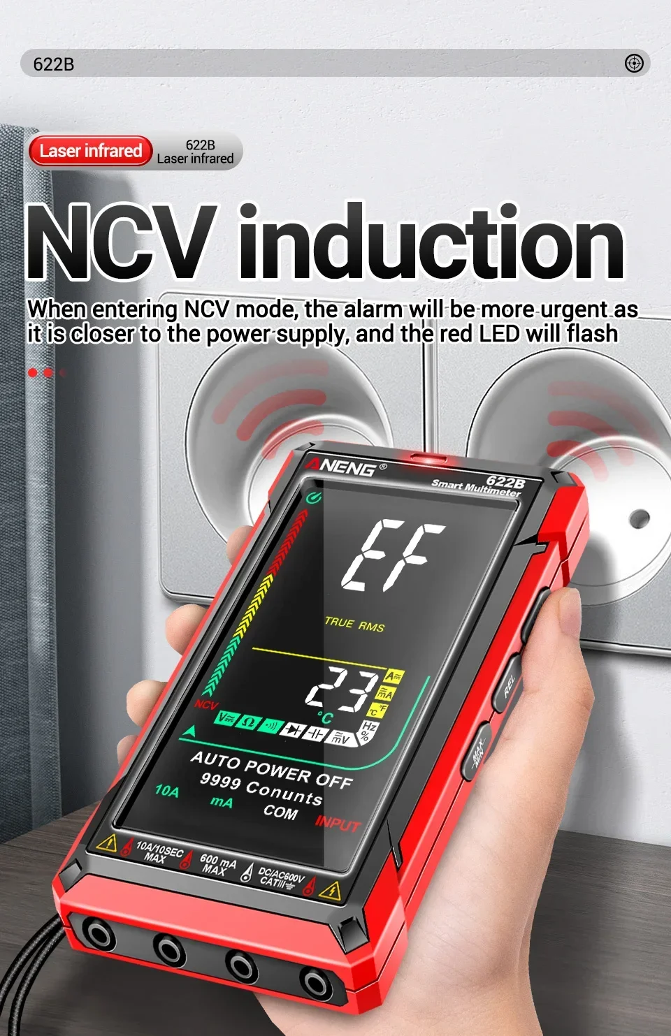 ANENG 622A/622B Smart Digital Multimeter AC/DC Spannung Strom Kondensator Widerstand NCV Spannung Induktion Infrarot Laser Tester – Detail 11