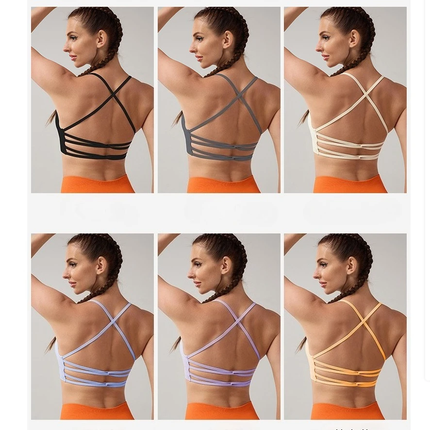 Womens Vest Camisole Cross Back Beautiful Sports Bra Gathering Yoga Fitness Womens Chest Cushion Sports Bra Shock Absorbing