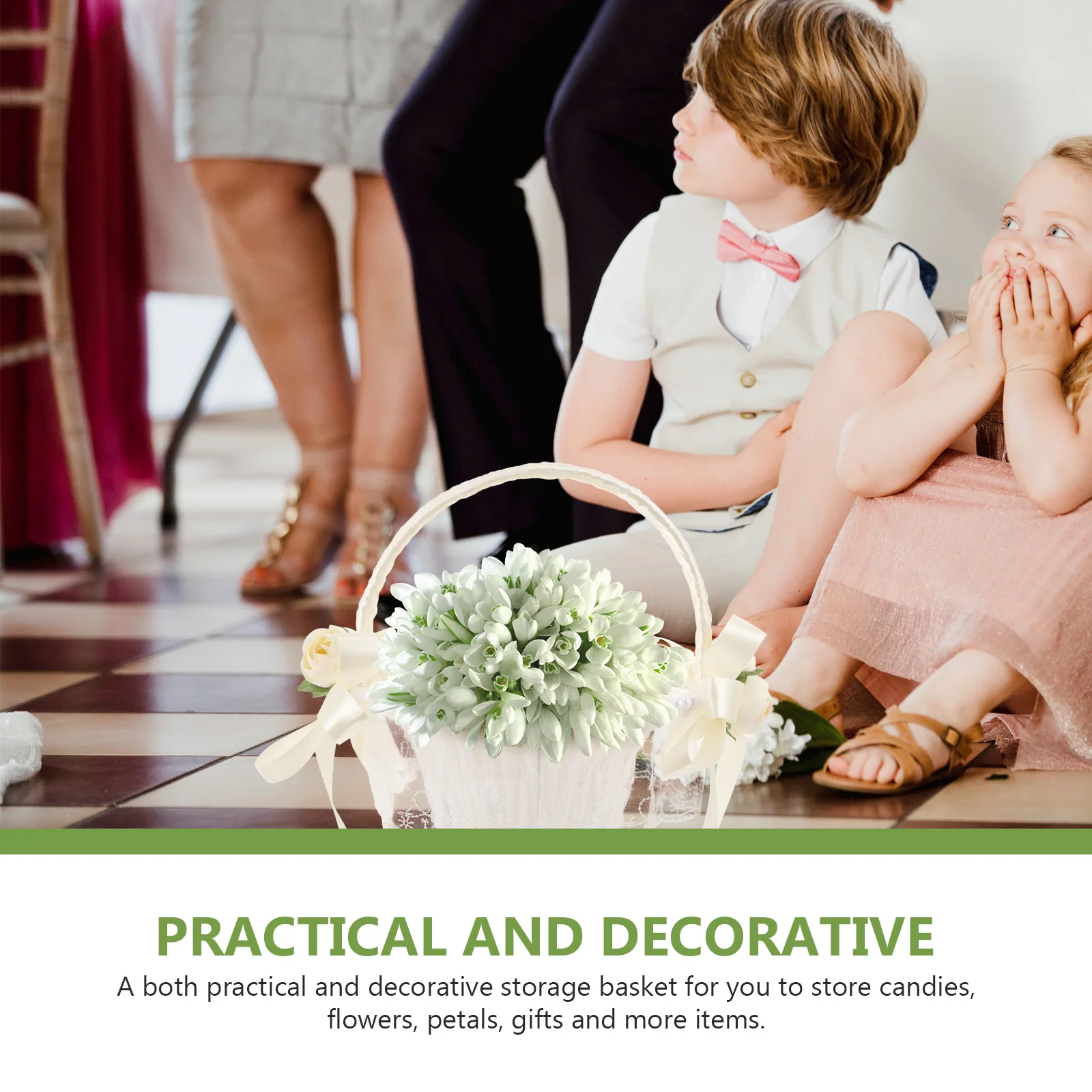 

Simulated Rose Wedding Basket White 5798 Decorative Plastic Flower Girl Baskets for Parties Storage Candy Petals Gifts