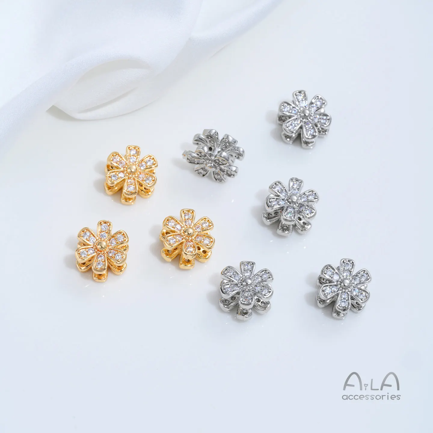 14K Gold Plated 3D Flower Zircon Pendants, Copper Base DIY Pearl Crystal Jewelry Making Supplies