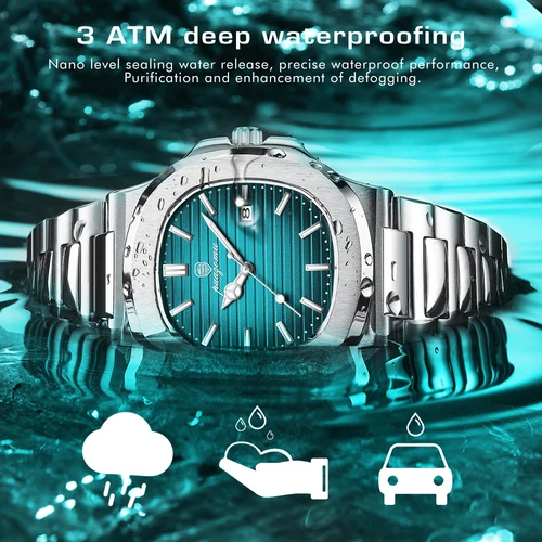 Imagen 2 del producto Reloj de lujo PAAZOMU, reloj de negocios resistente al agua hasta 50 ATM para hombre, reloj luminoso con fecha de acero inoxidable, relojes cuadrados de cuarzo para hombre, reloj para hombre