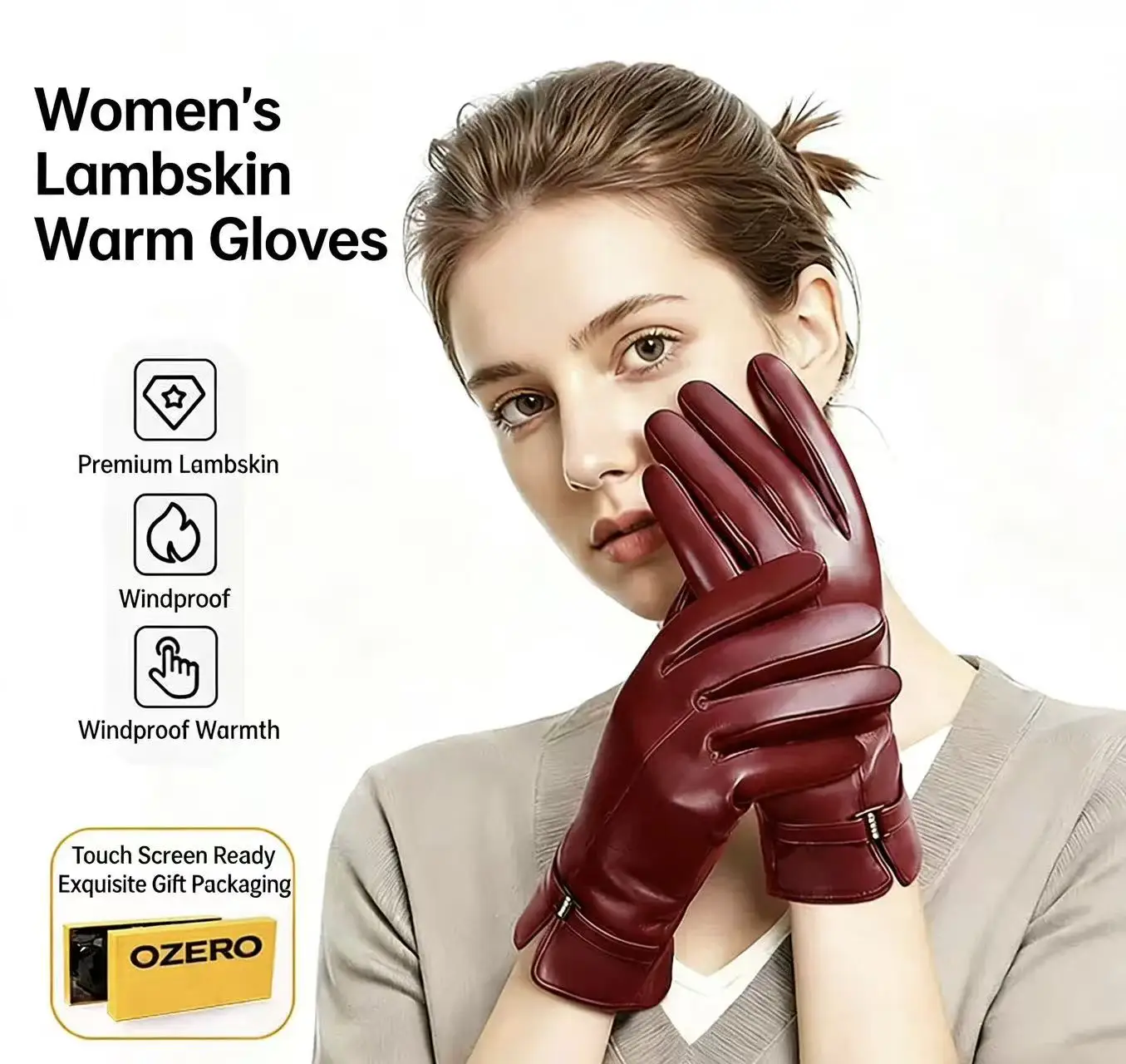 

Women's Fashionable Winter Sheepskin Gloves Touchscreen Wool-lined Warm Waterproof Windproof Driving Cycling Gloves