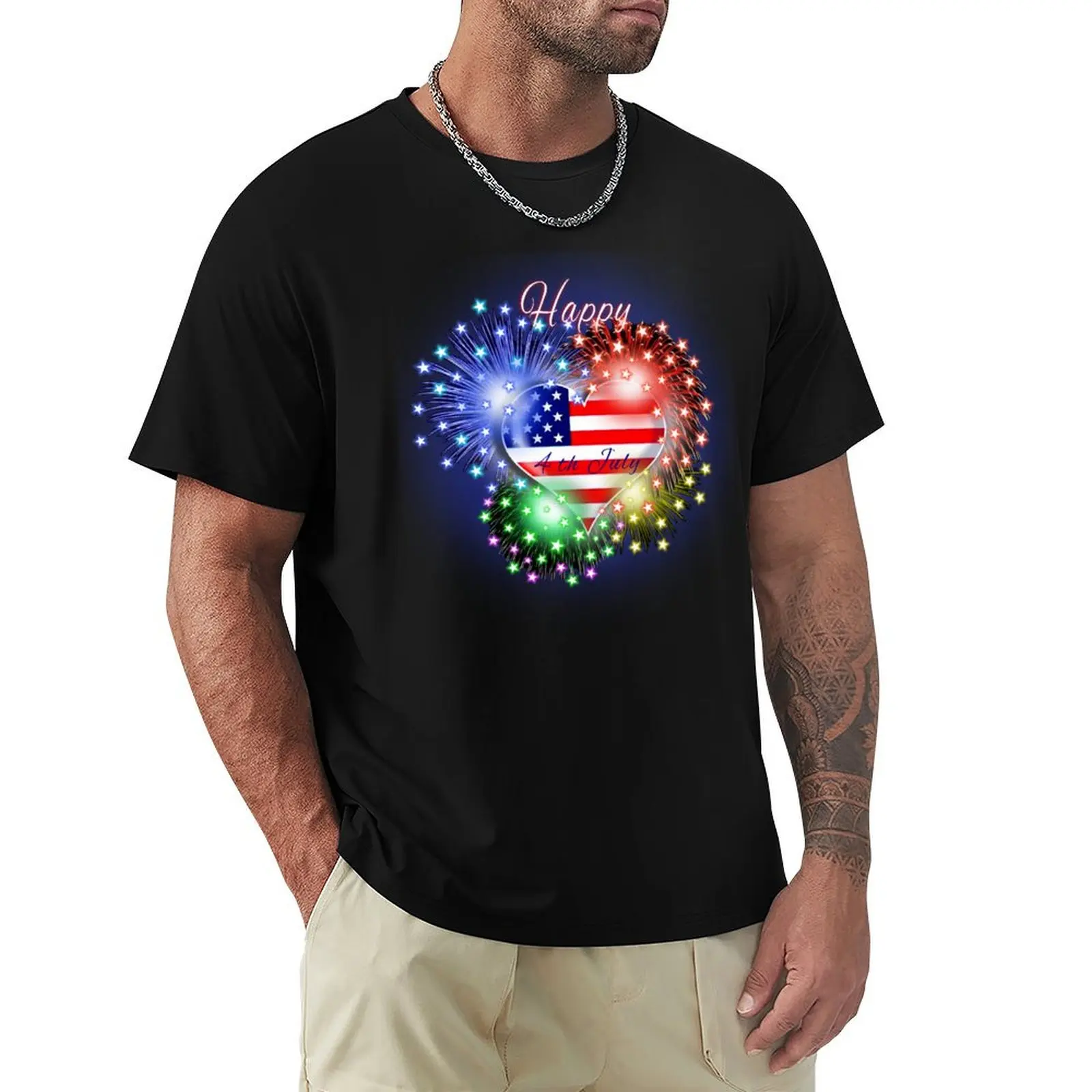 

Happy 4th July Fireworks Heart T-Shirt affliction shirts sports fans blacks mens designer clothes