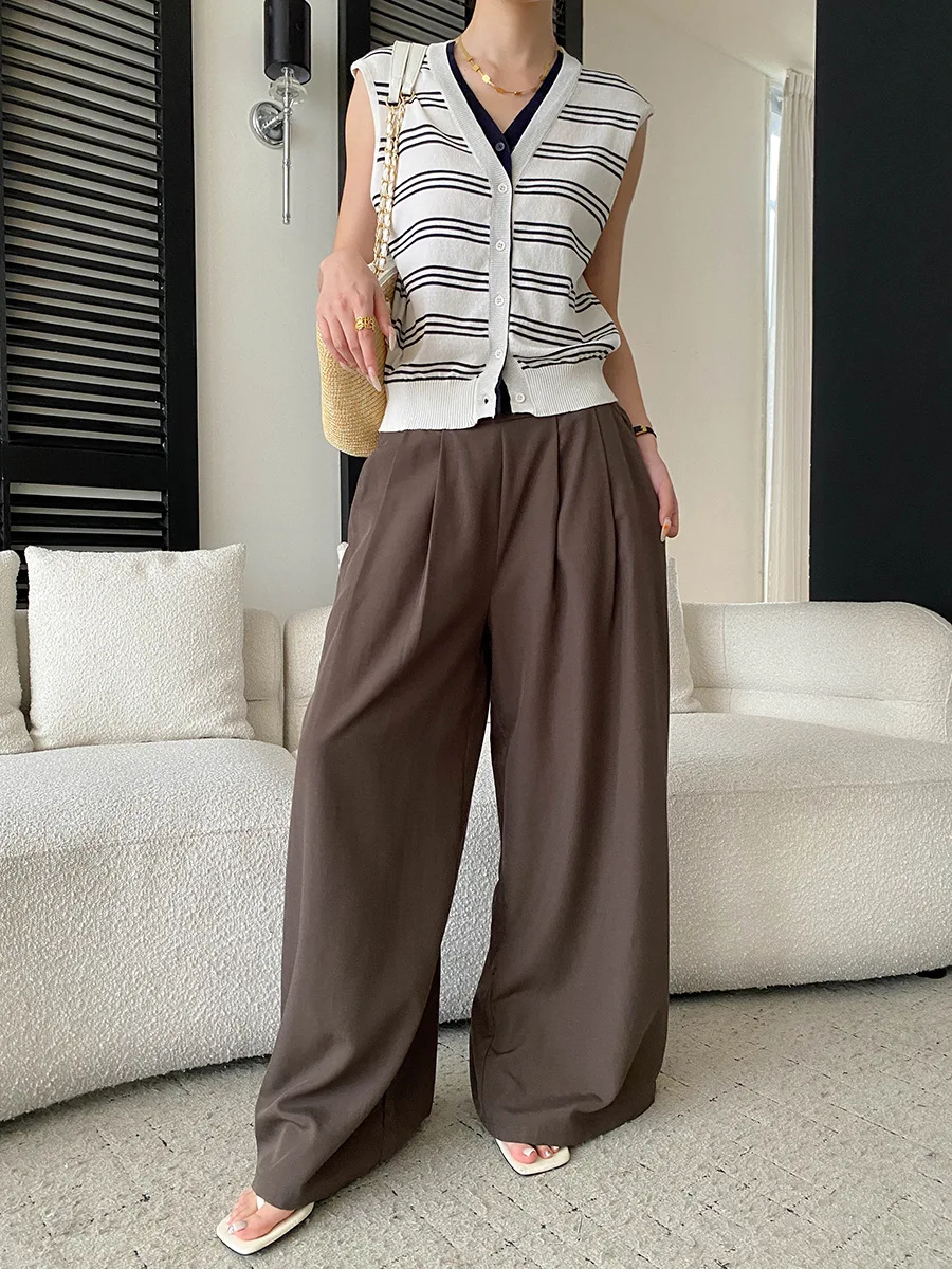 Sommerliche Damen-Freizeithose in Uni-Farbe, halb elastisch, hoher Bund, locker geschnitten, weites Bein – Detail 20