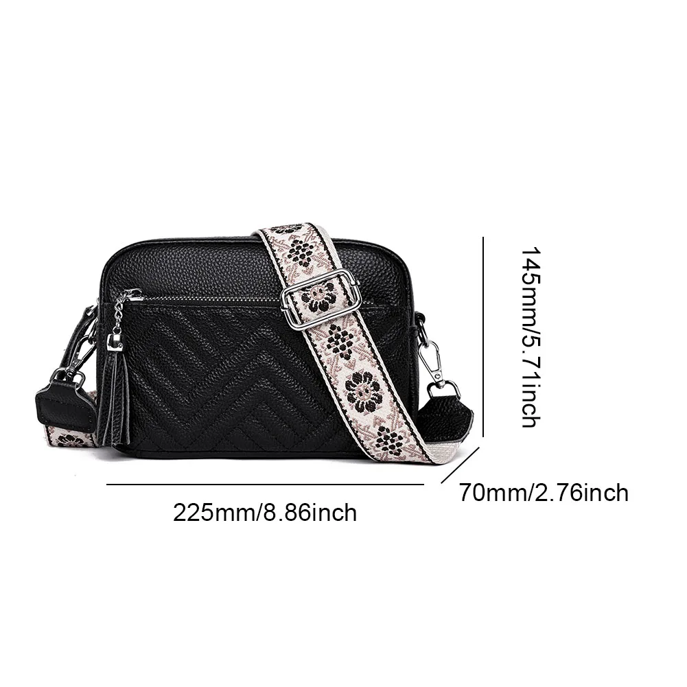 Genuine Leather Crossbody Bag Quilted Retro Mobile Phone Bags Guitar Strap Fashion Square Bag Solid Color Casual Women\'s Satchel