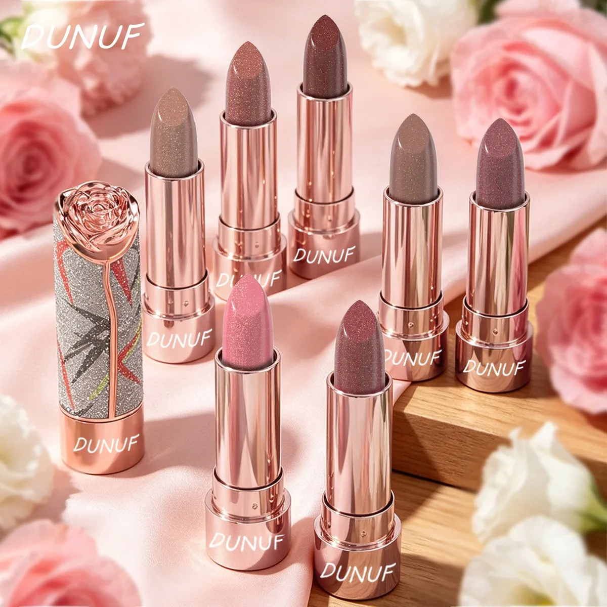7 Colors Gold Sparkle Metallic Lipstick, Pearl Shimmer Glitter Lip Makeup, High Pigment Velvet Matte Long Lasting Lipstick S21b728909f4d48778a85f83896c3d744E