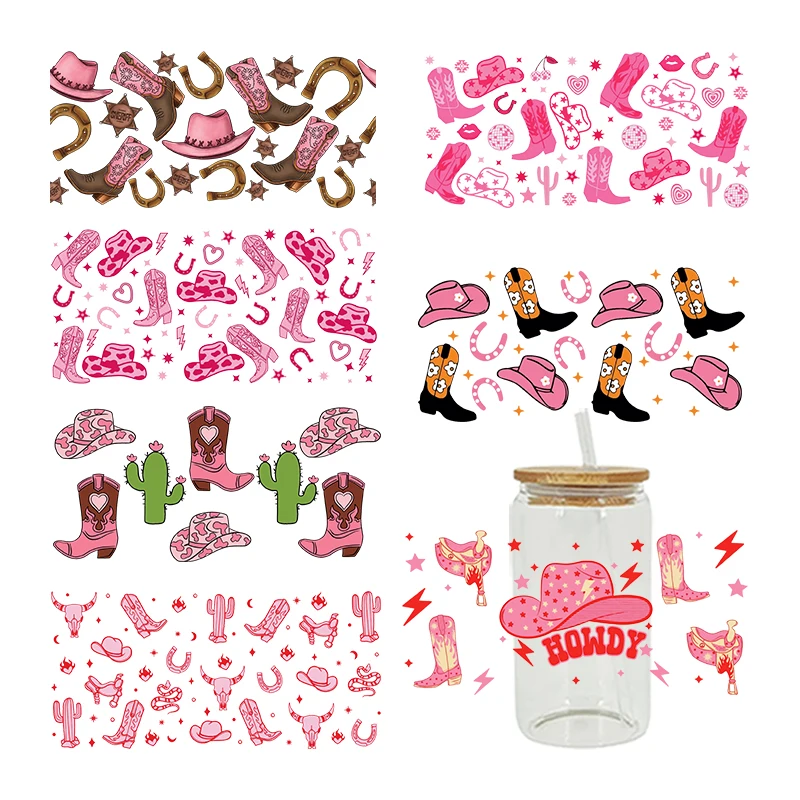 UV DTF Sticker Cowboy Style DIY Waterproof For Wraps The Libby 16oz Glass Cup Easy To Use Custom Decals D3960