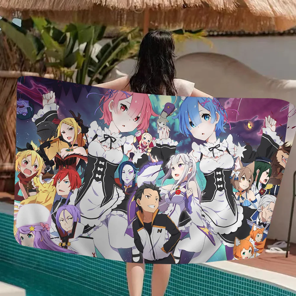 Re Zero Anime Toalha de praia de microfibra absorvente de secagem rápida macia Yoga Swimming Resort Toalha de escalada de montanha